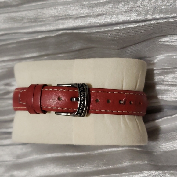 Ecclissi Women's Sterling 925 Silver Square Watch with Red Leather Strap - Picture 2 of 6